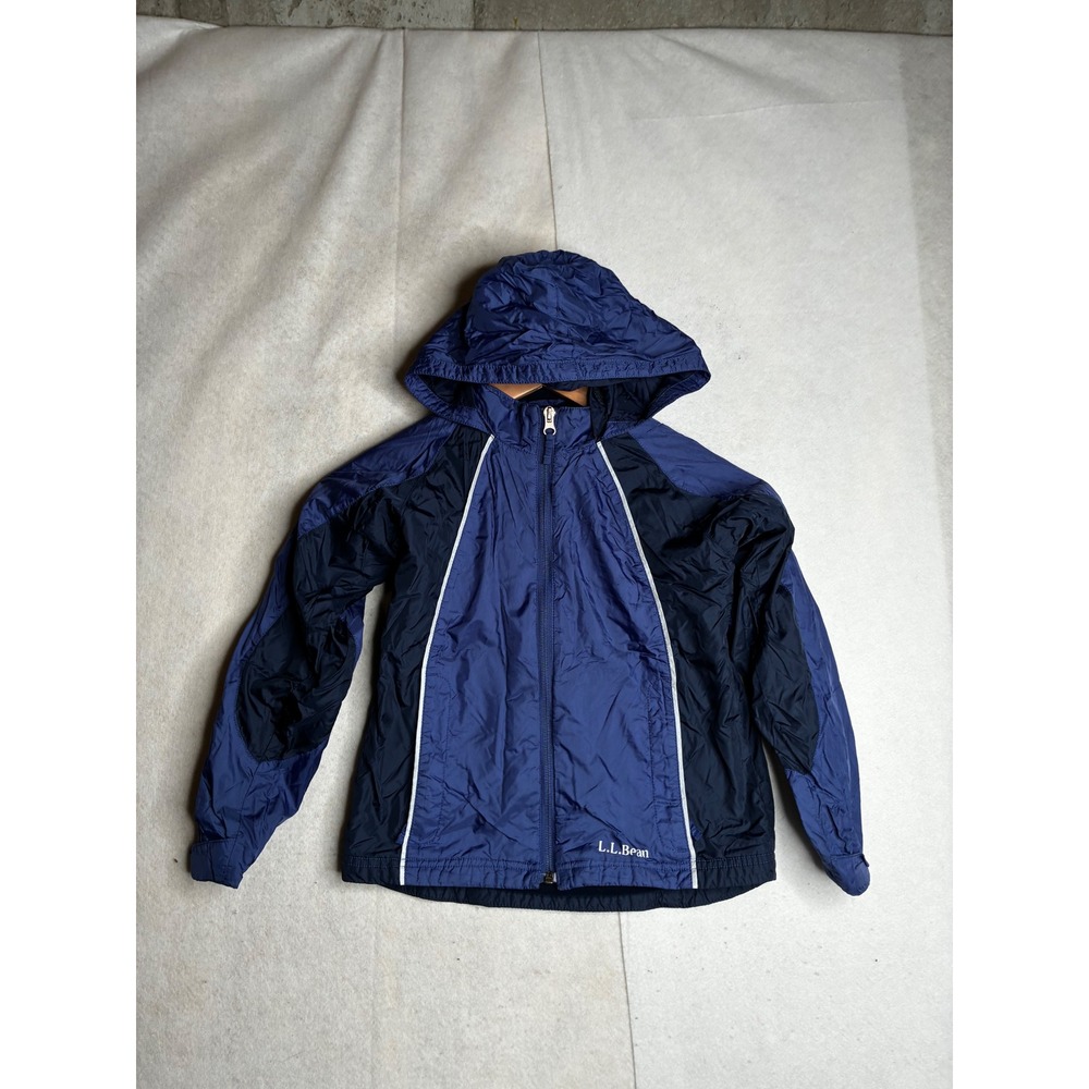 LL Bean Kids‎ Windbreaker Jacket Blue Fleece Lined Hooded Full Zip Size 6X 7